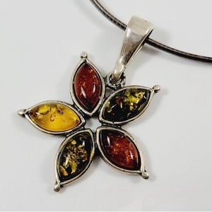 Vintage Sterling Silver and multi-color amber set in a floral setting
